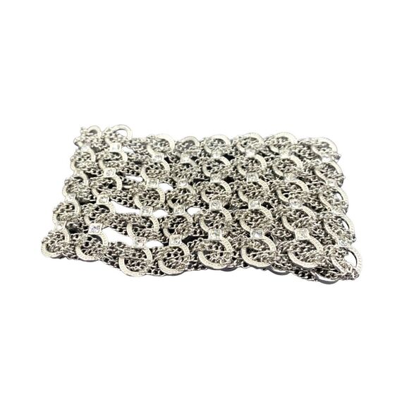 Jennifer Lopez Mesh Silver Tone Bracelet 7"-8" Icy Rhinestone JLO Wide Chain - Picture 6 of 9